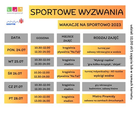 Sportowe wyzwania od 24 do 28 lipca