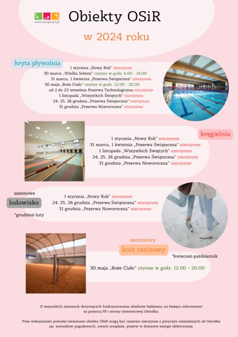 Harmonogram - obiekty OSiR w 2024 roku